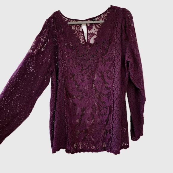 Torrid Lace Mix Long Sleeve Blouse 3X Bohemian Sheer Peasant Purple Romantic - Picture 1 of 12